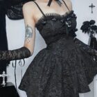 Dark Rose Lace Sling Dress - Gothic Aesthetic word2