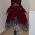 Retro Red Velvet Waist Up Dress - Gothic Aesthetic word2