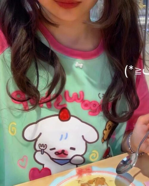 Kawaii Sweet Wishes Tee - Lolita Aesthetic shirt featuring cute character designs and pastel colors.