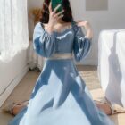 Retro Square Collar Dress - French Aesthetic word1