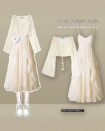 Elegant Spring Set - Korean Aesthetic outfit featuring a flowy dress and top.