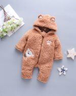 Cute brown bear baby romper with hood and paw details. kawaii baby clothes ⋆ bear baby romper.