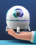 Kawaii Mini Spaceship Humidifier, a small astronaut humidifier in hand.
