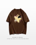 Brown scaredy-cat t-shirt featuring a cute cartoon design.