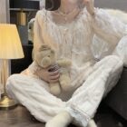 Flannel Lace Court Pajamas - Comfy Aesthetic word3