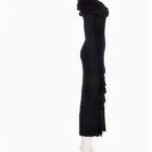 Black gothic aesthetic dress, long-sleeved, flowing silhouette.