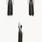 Hollowed Transparent Gothic Aesthetic Dress, black lace maxi gown on mannequin.