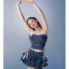 Laced Denim Mini Skirt - Y2K Aesthetic word2