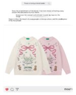 Two kawaii rabbit sweaters with floral and teacup designs. #kawaiirabbitsweater