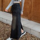 Long Denim Skirt - Y2K Aesthetic word1