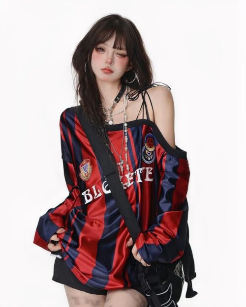 Off Shoulder Sport Sweatshirt - Coquette Aesthetic