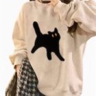 Oversize Round Neck Sweater - Scaredy Cat Edition word1
