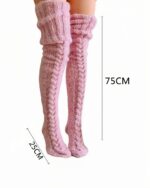 Knitxi knitted thigh high socks, pink over-knee cable knit socks, 75cm length.