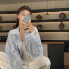 Long-sleeved Striped Casual Shirt - Korean Aesthetic word2