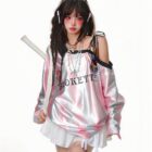 Off Shoulder Sport Sweatshirt - Coquette Aesthetic word2