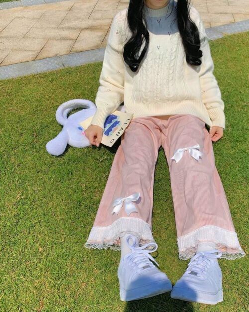 Laced Casual Pants - Kawaii Clothes