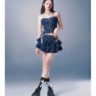 Laced Denim Mini Skirt - Y2K Aesthetic word2