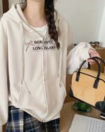 Romantic zipper hoodie featuring "Romantic Long Island" text design.