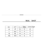 Size chart for the Japanese-style sleepy cat t-shirt, showing measurements.