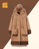 Brown capybara hoodie with hood and pockets, featuring a capybara face design.