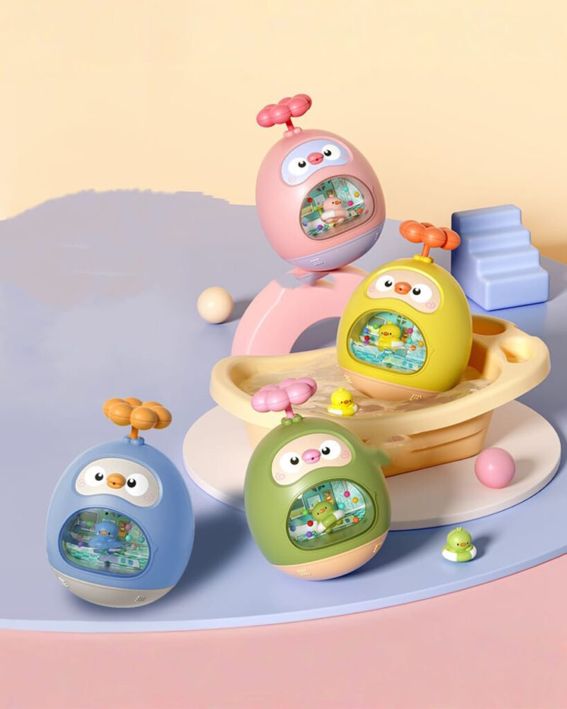 Kawaii Little Chicken Submarine Bathtub Toy set in a playful bath scene. Cute, colorful, and a fun kawaii bath toy.
