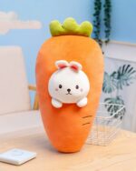 Kawaii food plushie of a carrot-shaped bunny toy, soft and plush.