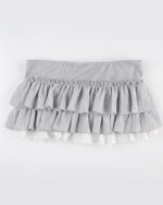Gray y2k aesthetic skirt with ruffled layers and lace trim. High waist design.