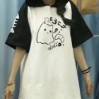 Ghost Neko Hooded T-Shirt - Harajuku Aesthetic word1
