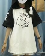 White t-shirt with a black ghost neko design, featuring the product keyword: ghost neko hoodie.