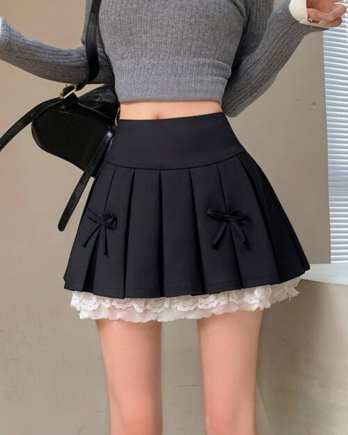 Pleated Black Skirt - Korean Aesthetic