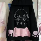 Black Pink Cat Hoodie - Cutecore Aesthetic すきび word2