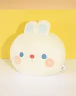 Kawaii plushie handwarmer featuring a cute bunny design with embroidered details against a yellow background.