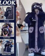 Coral Fleece Long Thickened Nightgown featuring a kawaii animal hood for cozy sleep.