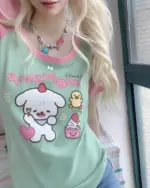 Kawaii Sweet Wishes Tee - Lolita Aesthetic featuring Shoplops and cute desserts.
