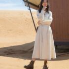 Korean Style Long Dress French - Vintage Aesthetic word1