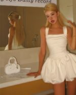 White sleeveless collar dress - Coquette aesthetic dress, featuring a gathered bodice and matching shorts.