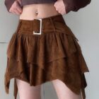 Irregular Brown Skirt - Aesthetic Vintage word1