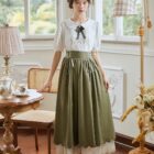 Retro Style Dress - Cottagecore Aesthetic, featuring a blouse and skirt with lace details.