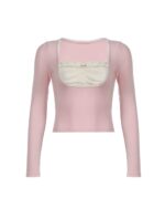 Pink soft girl pullover featuring a square neckline and long sleeves.
