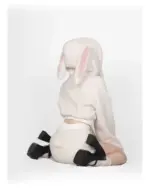 White bunny hooded plush pajamas with ears and a tail, featuring a fluffy robe and booties.