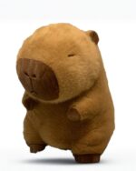 A brown capybara plushie, soft and cuddly, resting on a white background.