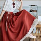 Retro Style Dress - Cottagecore aesthetic dress featuring a red skirt and white blouse.
