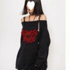 Off-shoulder Sweater - Gothic Aesthetic word2