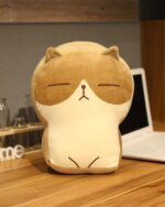 Brown and white catoast plushie, soft stuffed animal.