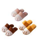 Set of cat paw slippers in brown and white, plush design.