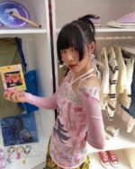 Retro Style Long Sleeves Pink Top - Cutecore Aesthetic featuring a pink graphic print.