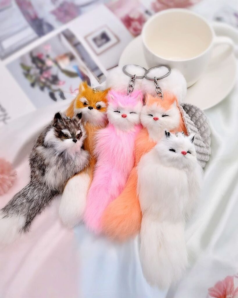 Set of cute fox plush keychains, a popular fox plush keychain gift.