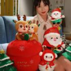 Kawaii christmas plushie collection: reindeer, Santa, and other festive plush toys.