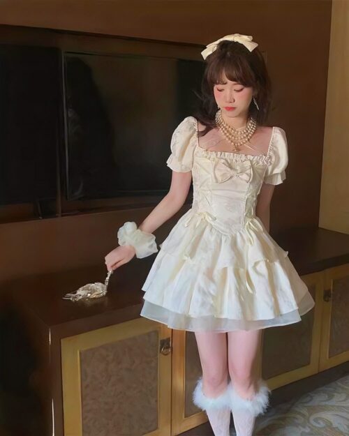 Retro Square Collar Dress - Vintage Aesthetic