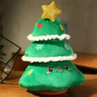 Kawaii christmas plushie of a green felt Christmas tree with a star and ornaments.